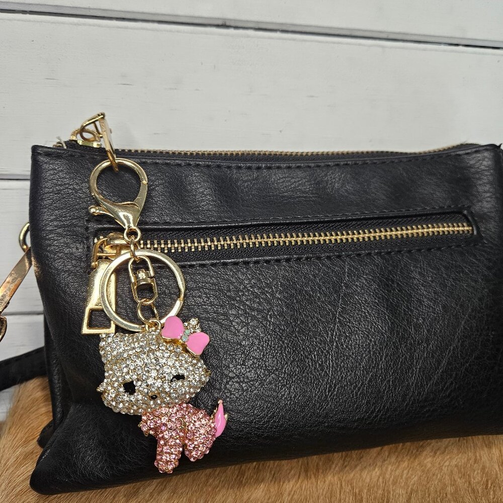 Key Chain Pink Rhinestone Bling Kittie or Purse Charm